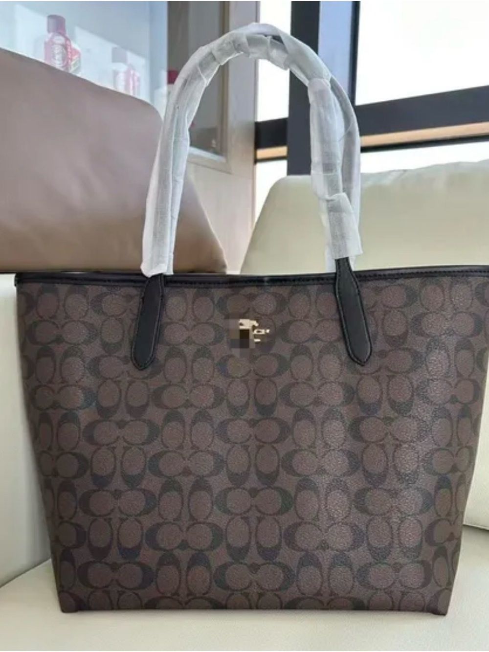 Coach Brown Signature Canvas Tote with Dark Brown Trim